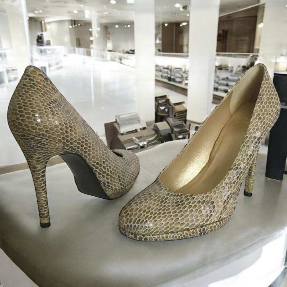 ⭐️Stuart Weitzman Women's 8.5 N Leather Snakeskin Ultra High Heel Pumps Shoes